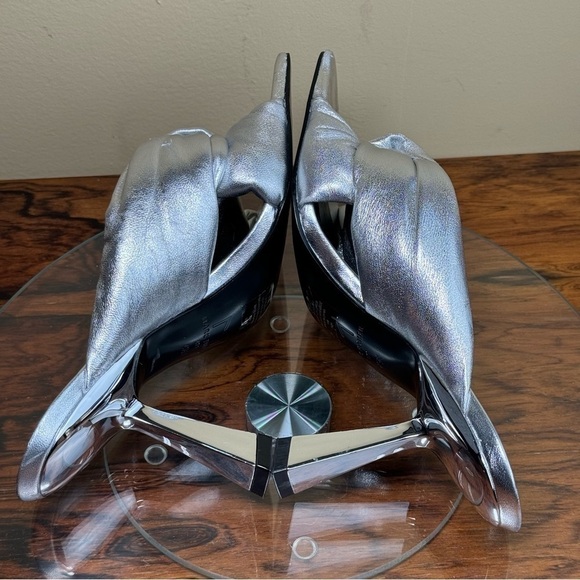 MARC FISHER Silver Knot Dellian Square Toe Slip On Leather Heeled Sandal - Picture 12 of 15